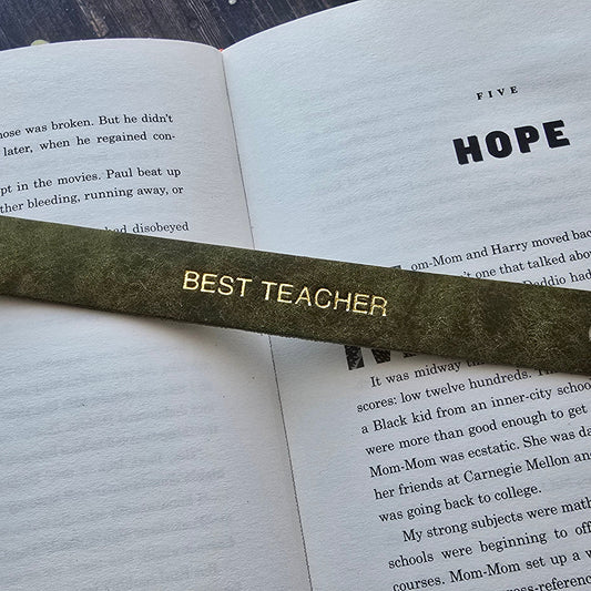 Handmade leather bookmark teacher gift