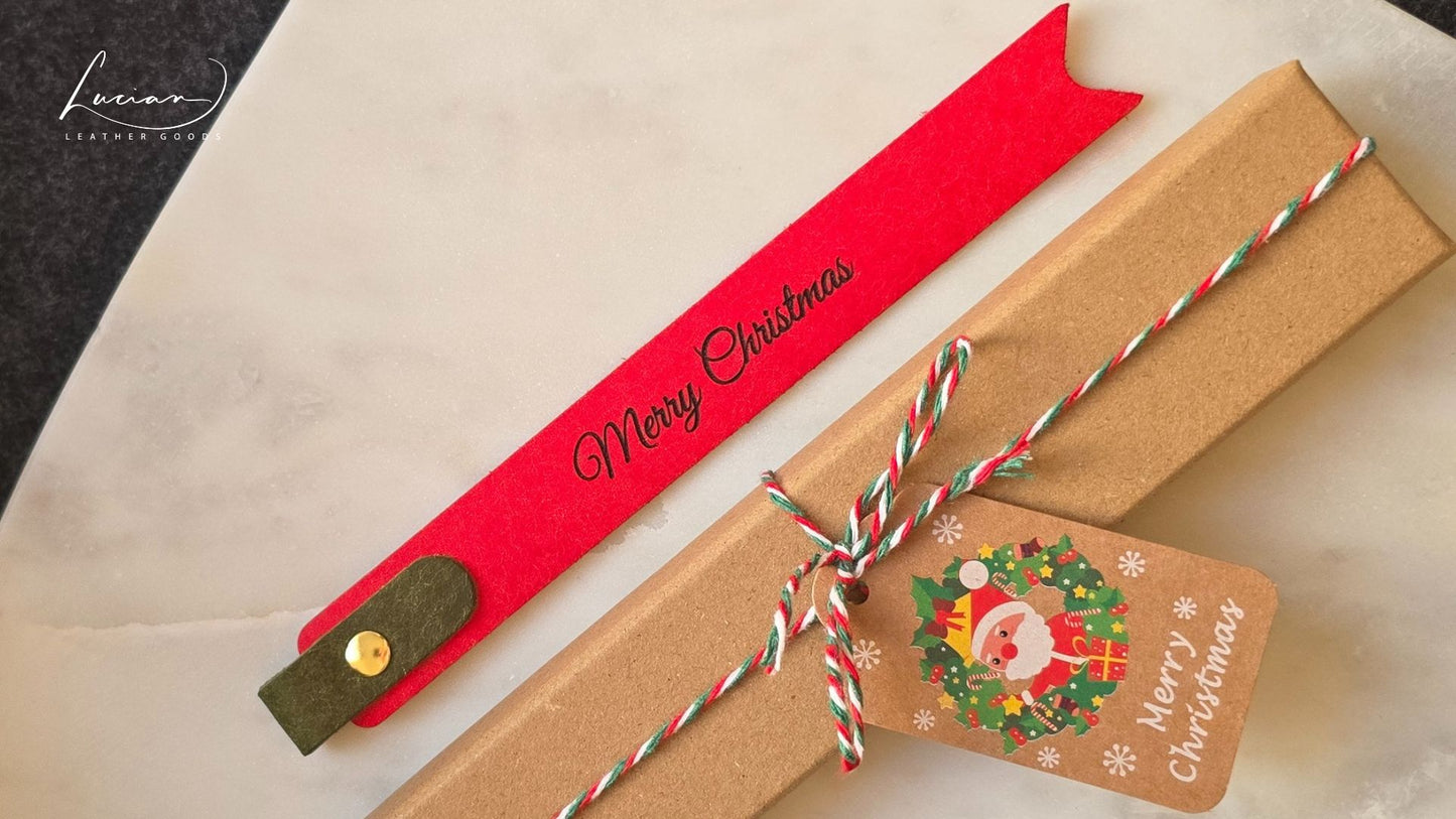 Merry Christmas Leather Personalised Bookmark