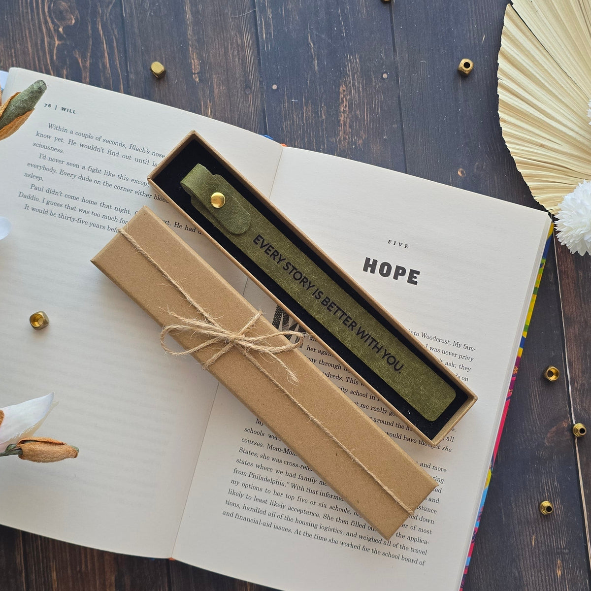 Our Story personalised leather bookmark gift