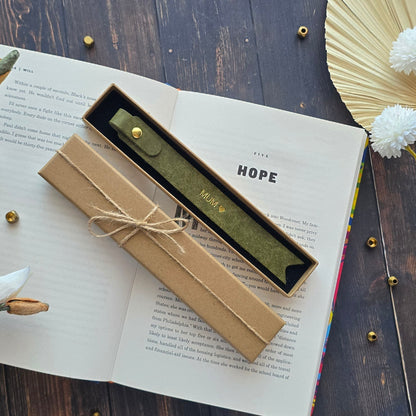 Personalised  leather bookmark with gold MUM heart embossing