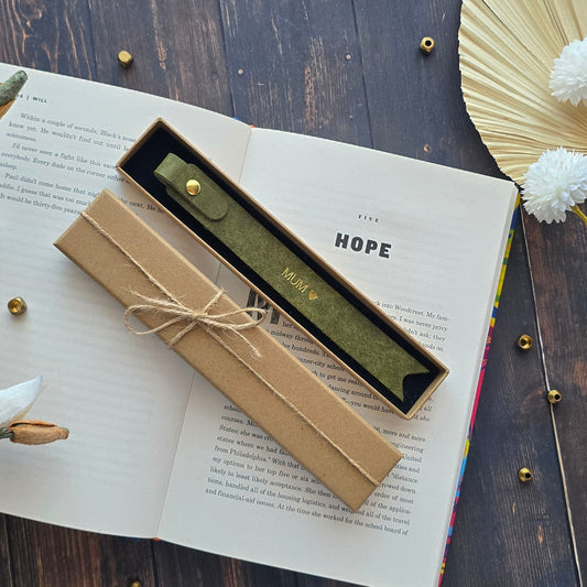 Personalised  leather bookmark with gold MUM heart embossing