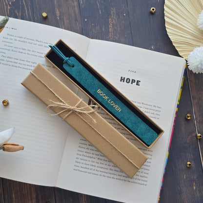 Leather bookmark with tassel personalised BOOK LOVER