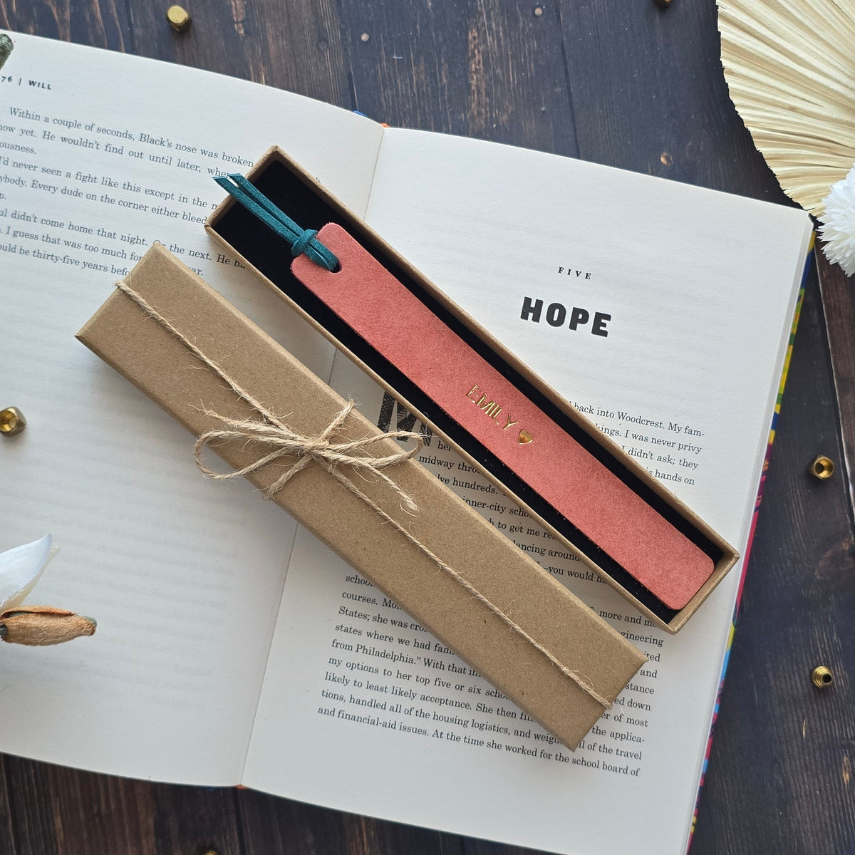 Romantic personalised leather bookmark gift for wife