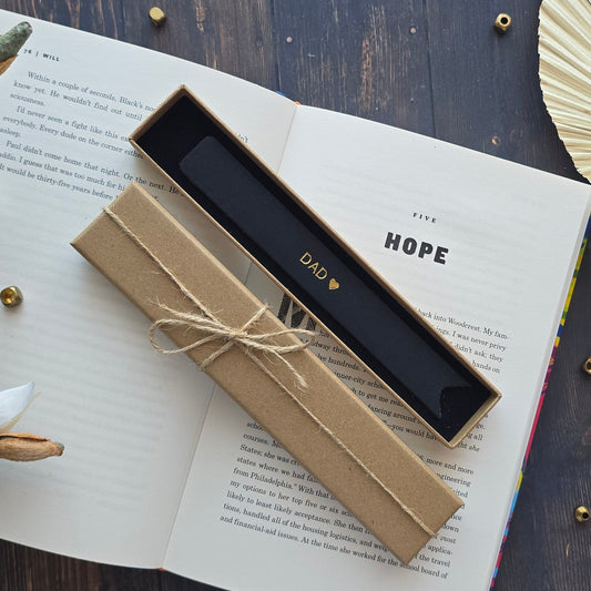 Personalised black leather bookmark with gold DAD heart