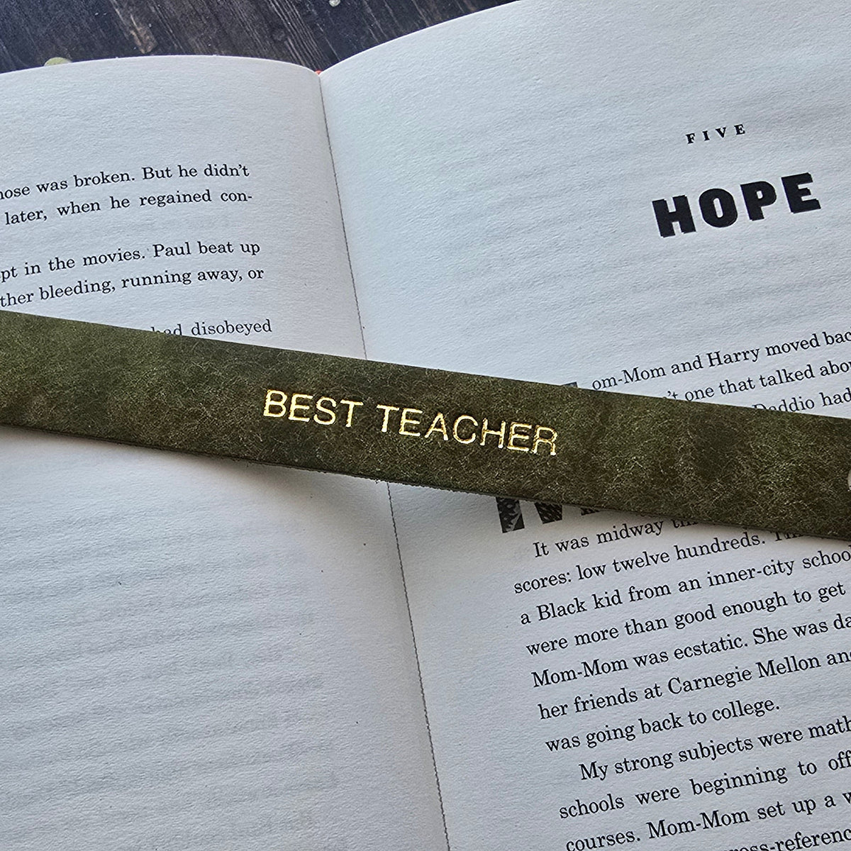 Handmade leather bookmark teacher gift