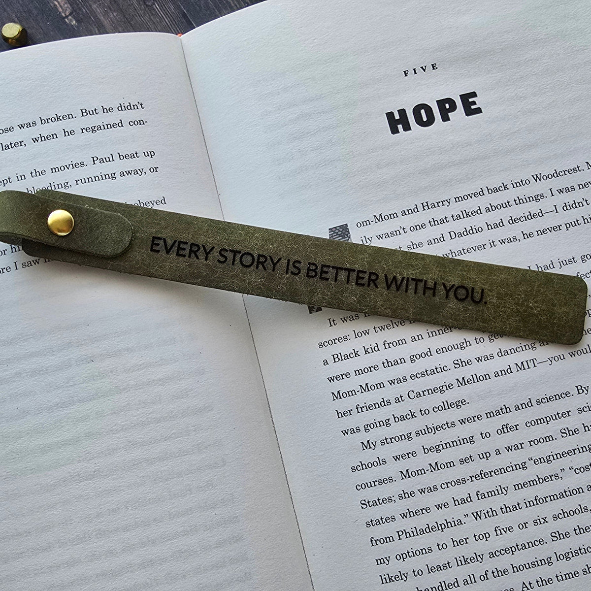 Personalised leather bookmark for couples