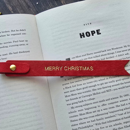 Personalised red Christmas leather bookmark stoking filler