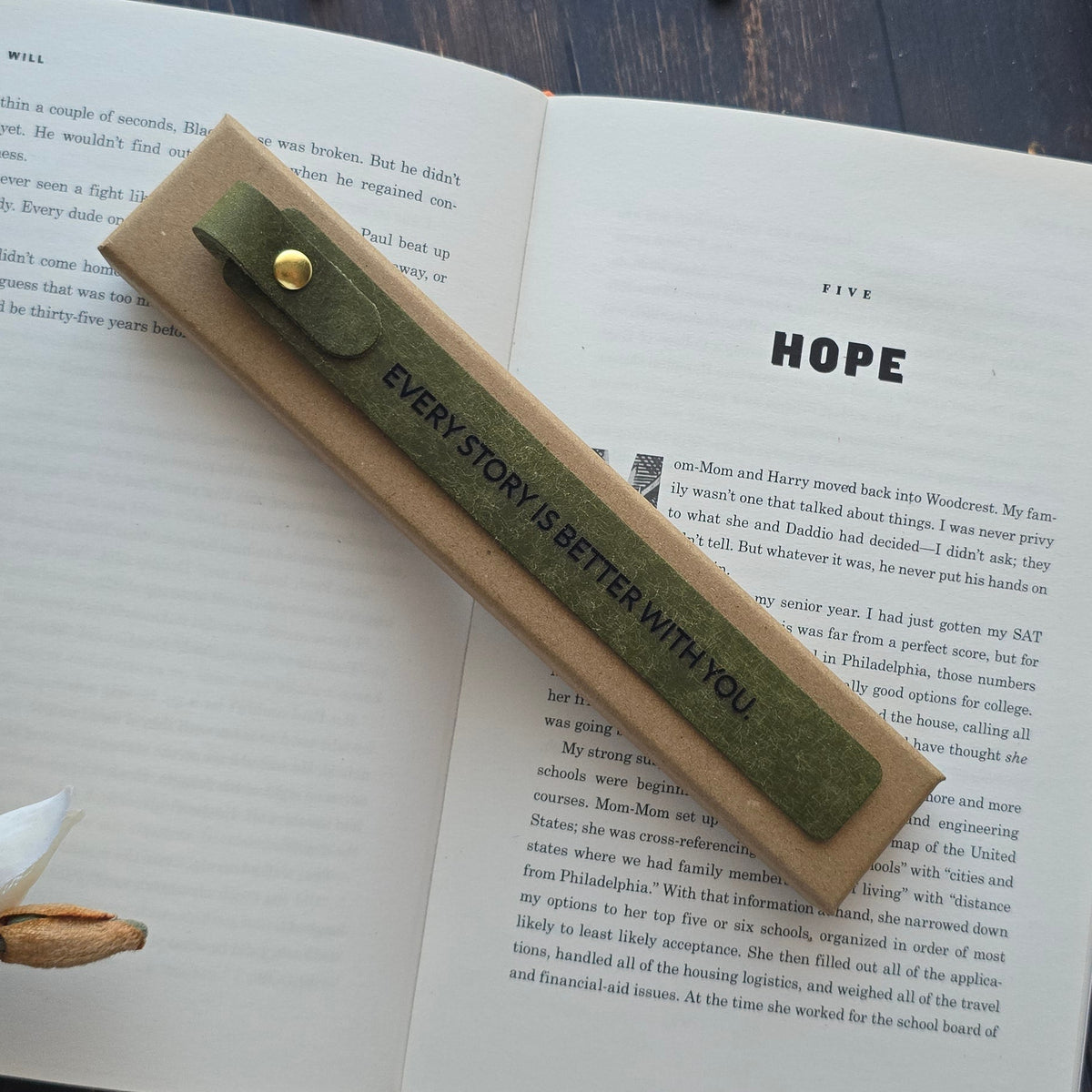 Large leather bookmark with sentimental engraving