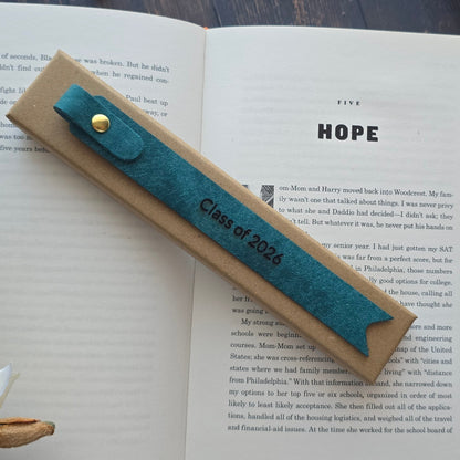Personalised blue leather bookmark with Class of and year
