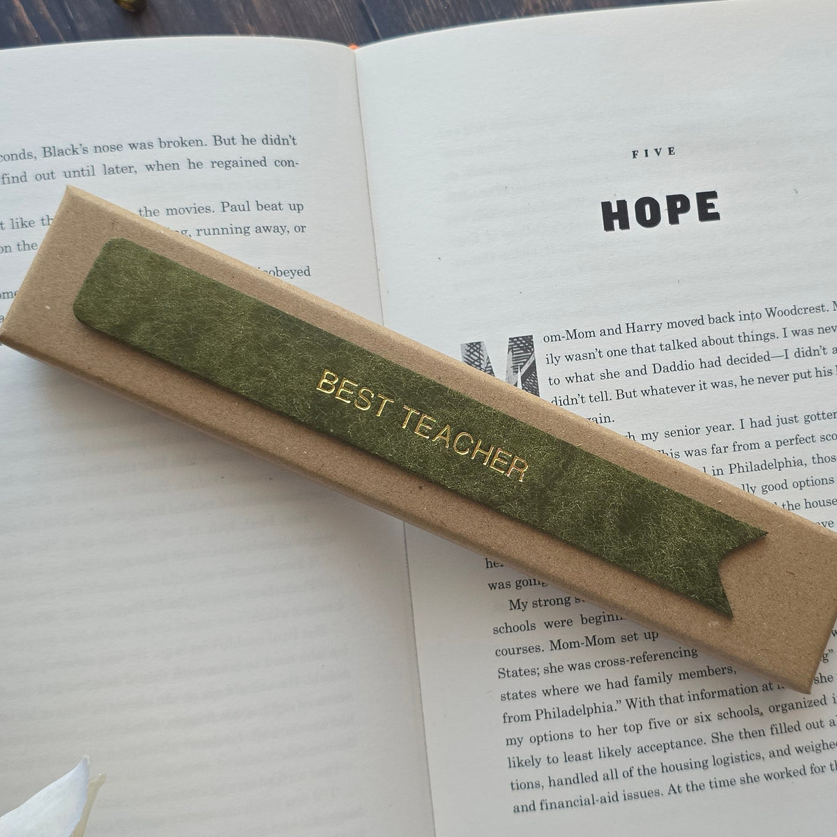 Teacher thank you personalised leather bookmark