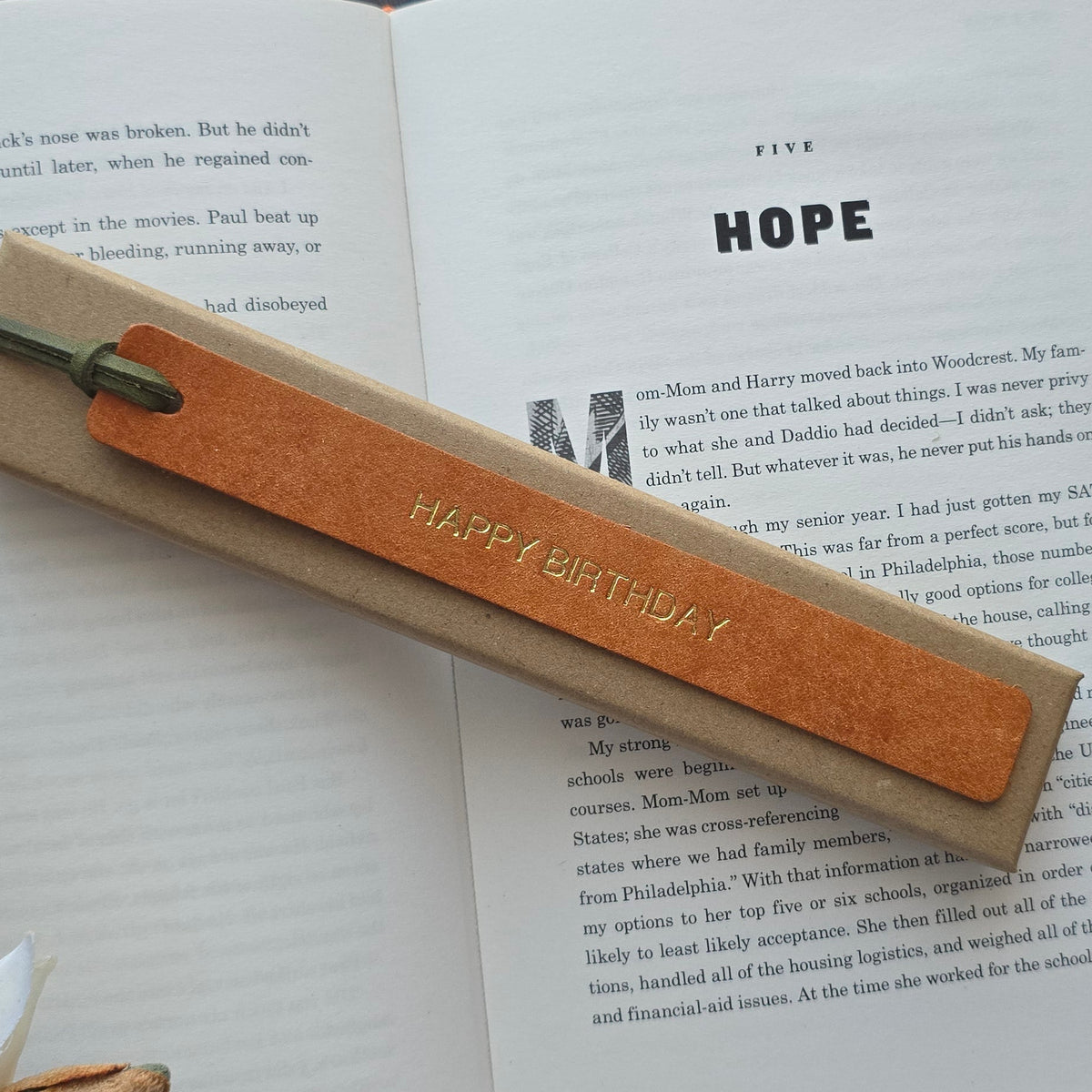 Personalised leather bookmark with HAPPY BIRTHDAY