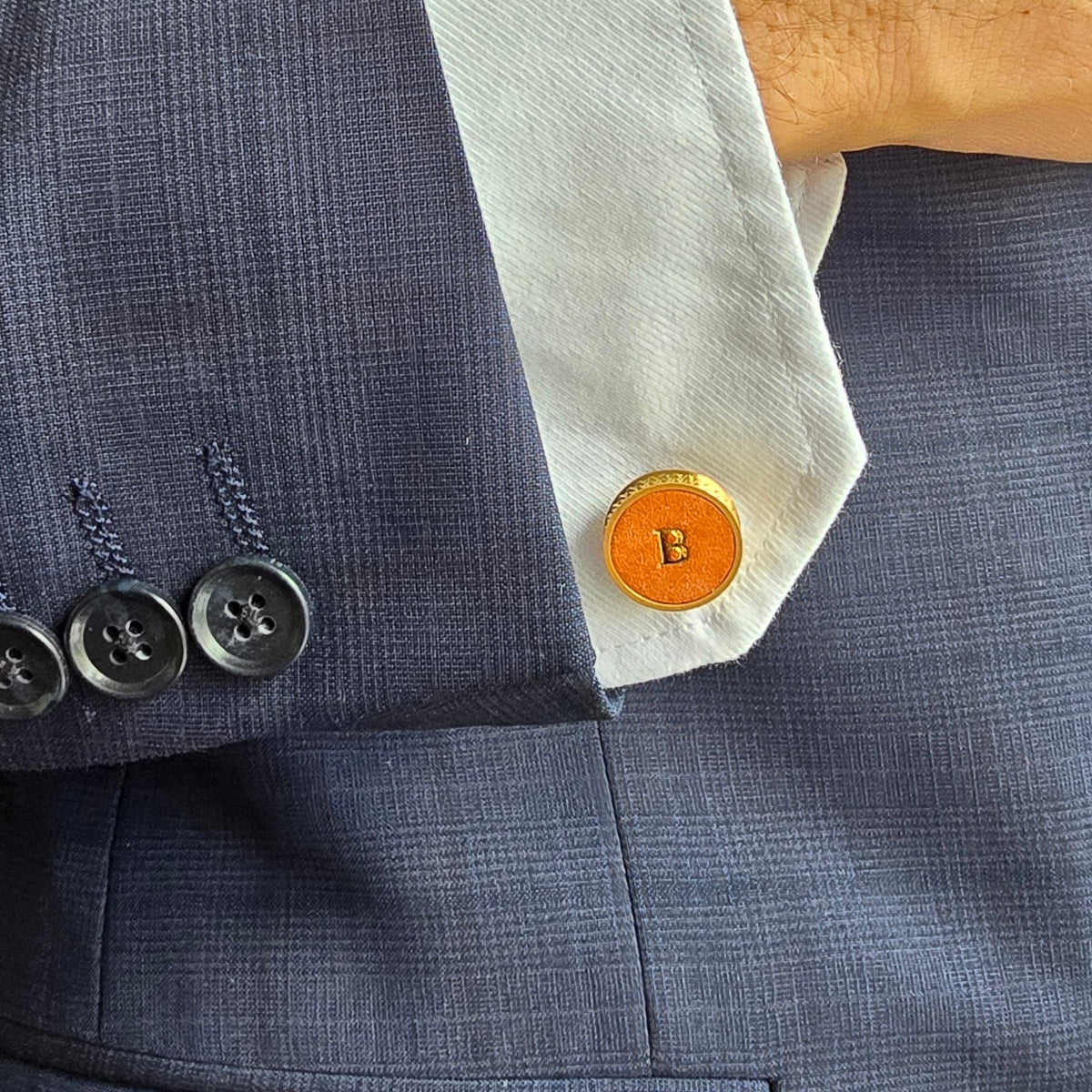 Signature Personalised Leather Cufflinks | Luxury Initial Cufflinks