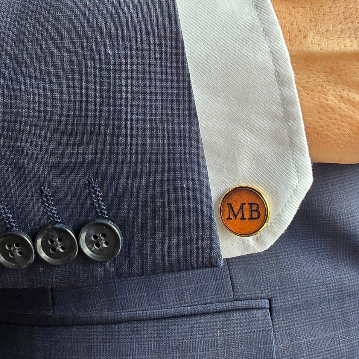 Slim Personalised Leather Cufflinks | Engraved Gift for Him