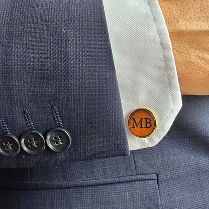 Slim Personalised Leather Cufflinks | Engraved Gift for Him