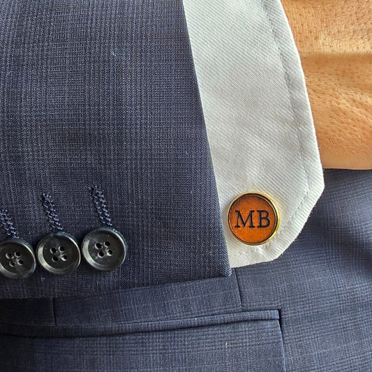 Slim Personalised Leather Cufflinks | Engraved Gift for Him