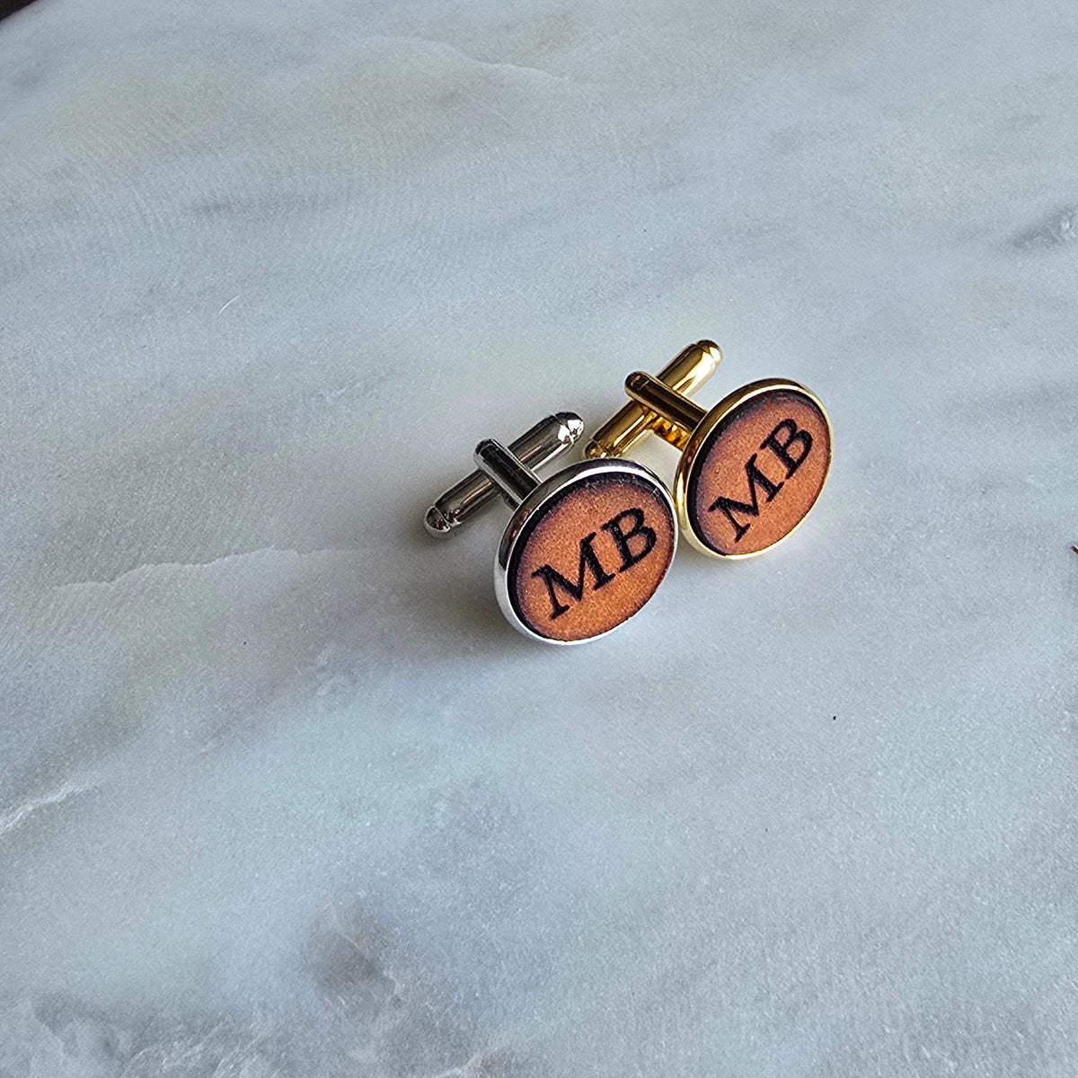 Slim Personalised Leather Cufflinks | Engraved Gift for Him