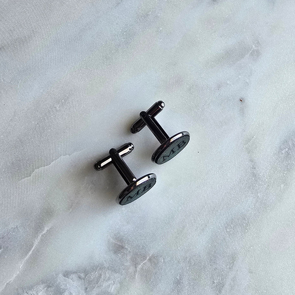 Slim Personalised Leather Cufflinks | Engraved Gift for Him