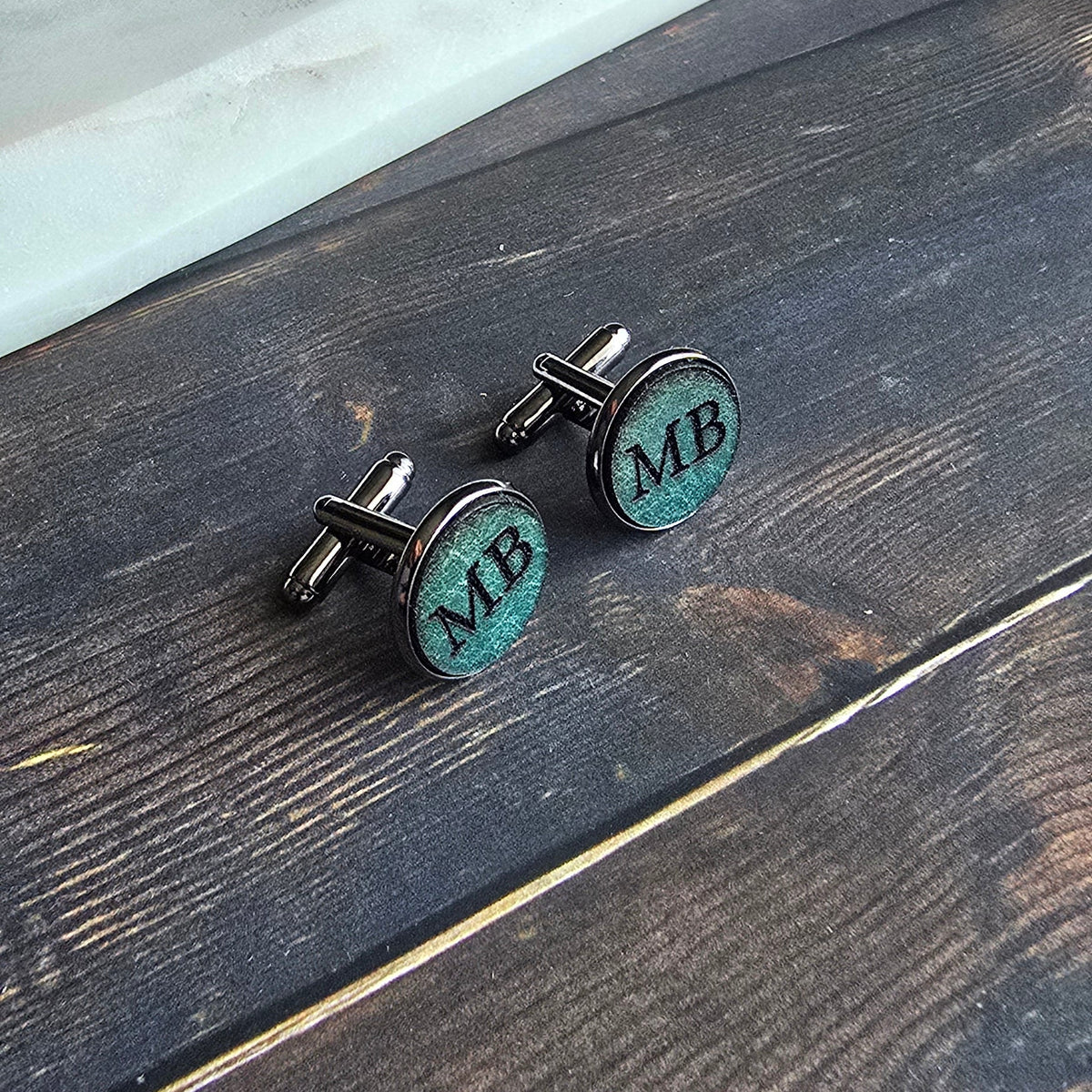 Slim Personalised Leather Cufflinks | Engraved Gift for Him