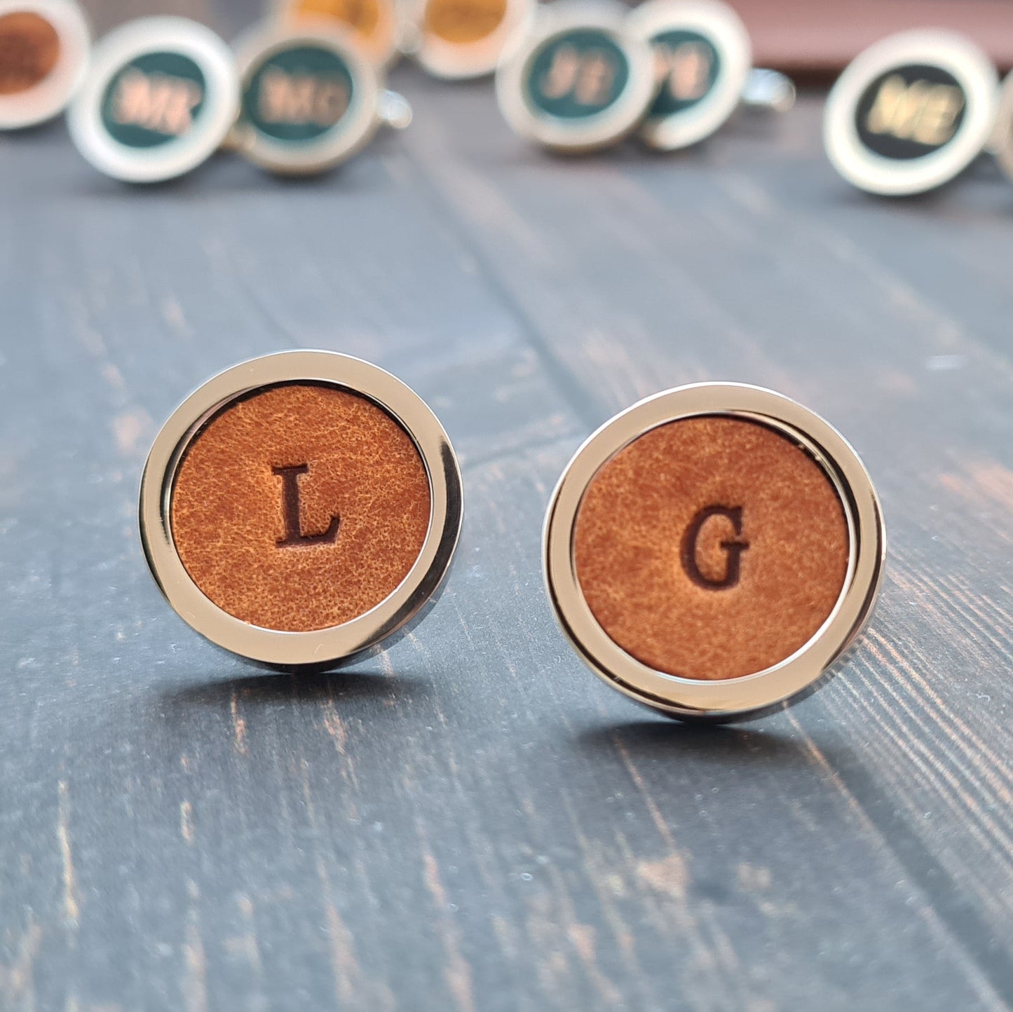 Leather cufflinks