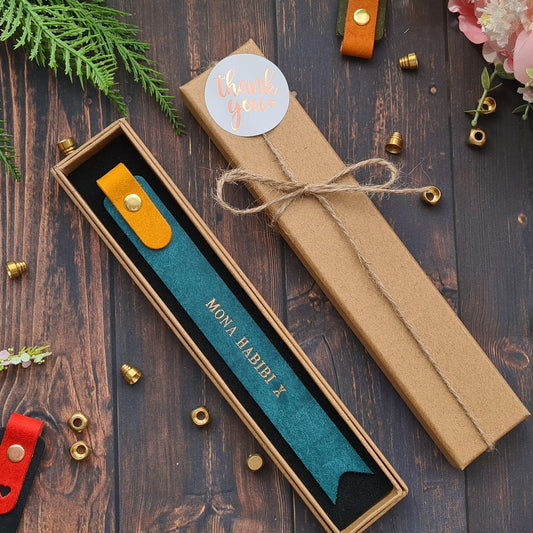 Personalised Leather Blue Bookmark Gift